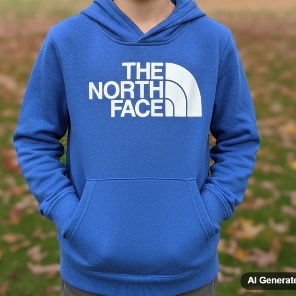 The North Face Kids Youth Blue Hoodie Pullover Logo Pocket Size S/P 7/8